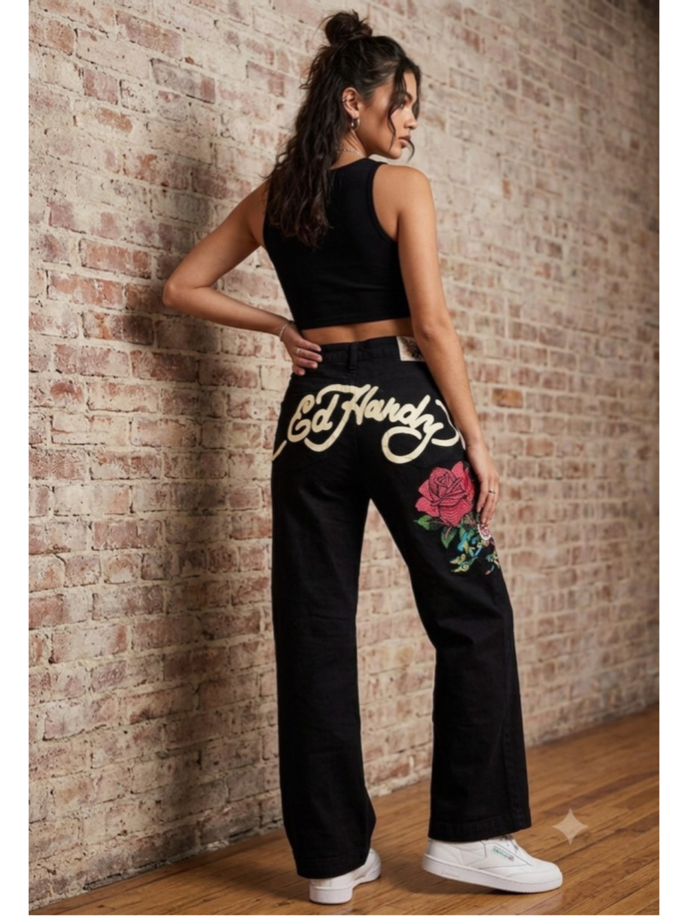 Ed Hardy Women's Wide Leg Jeans Black Sz 26 New